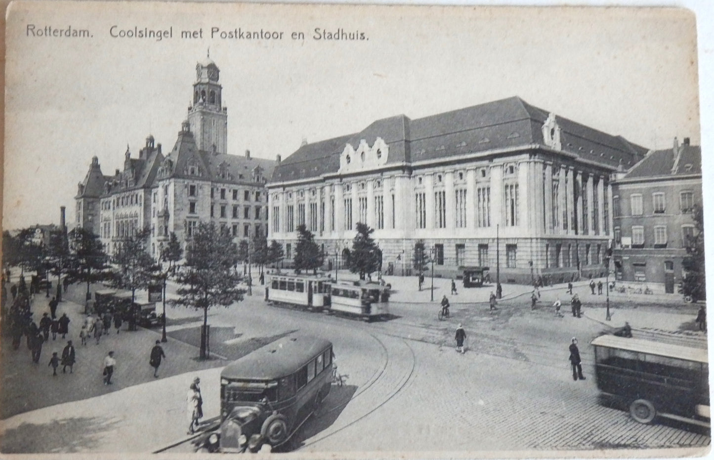 Ansichtkaart Rotterdam - Coolsingel met Stadhuis en Postkantoor 1920